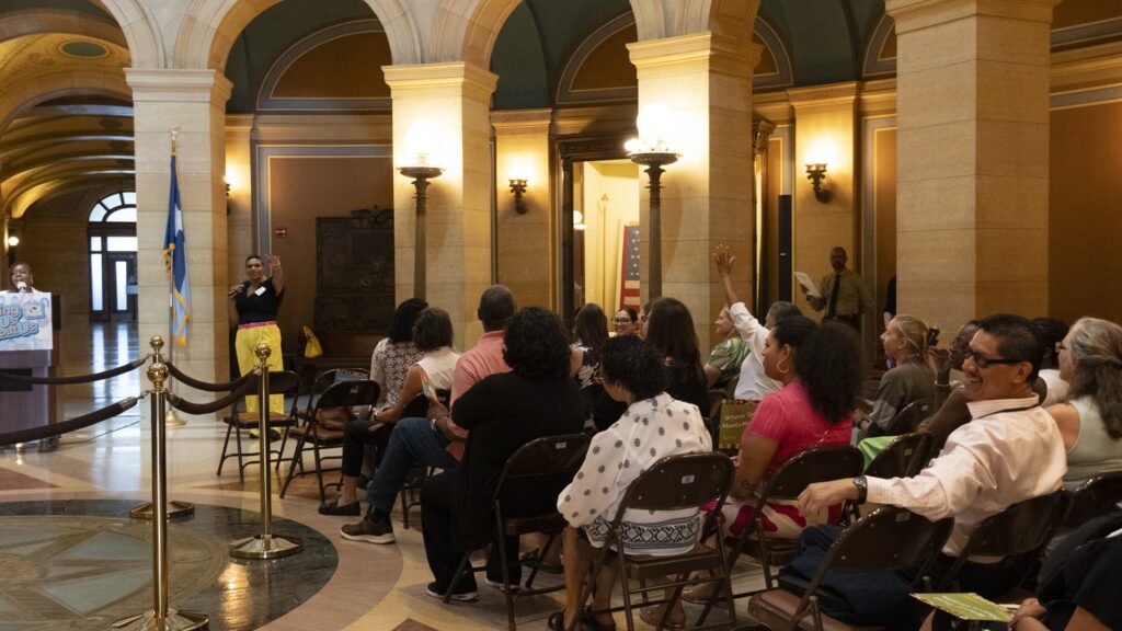 Attendees gathered around at the MN State Capitol rotunda to hear the CHW Day Proclamation