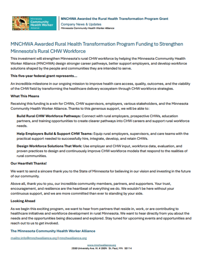 MNCHWA RHTP Announcement Press Release image thumbnail